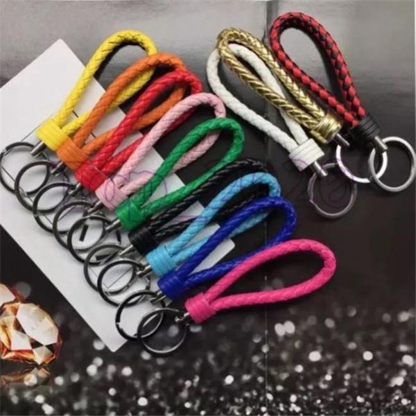 

braided fashion woven pu leather rope rings fit diy circle pendant key chains holder car keyrings jewelry accessories, Silver
