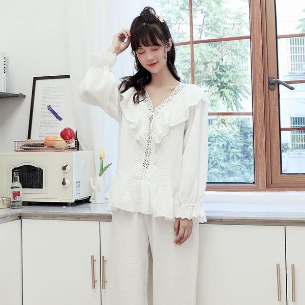 

xifer autumn cotton pajamas women warm sleepwear two piece set women pajama set lace cute princess korean long-sleeved1, Black;red