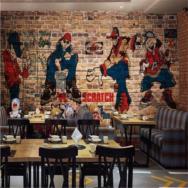 

milofi custom 3d wall decoration wallpaper mural hip hop art street graffiti nostalgic dining ktv bedroom background wall
