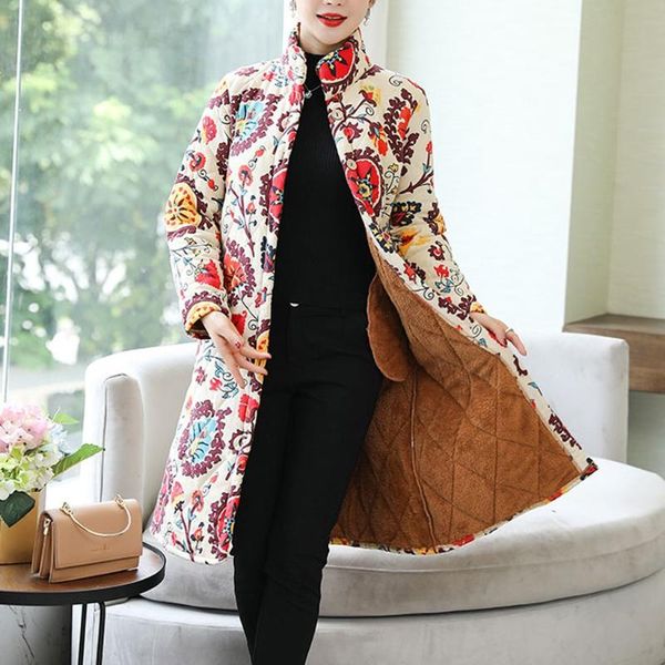 

plus size 5xl women coat winter warm jacket outwear floral print hooded pockets vintage oversize coats female velvet coat#g30, Black