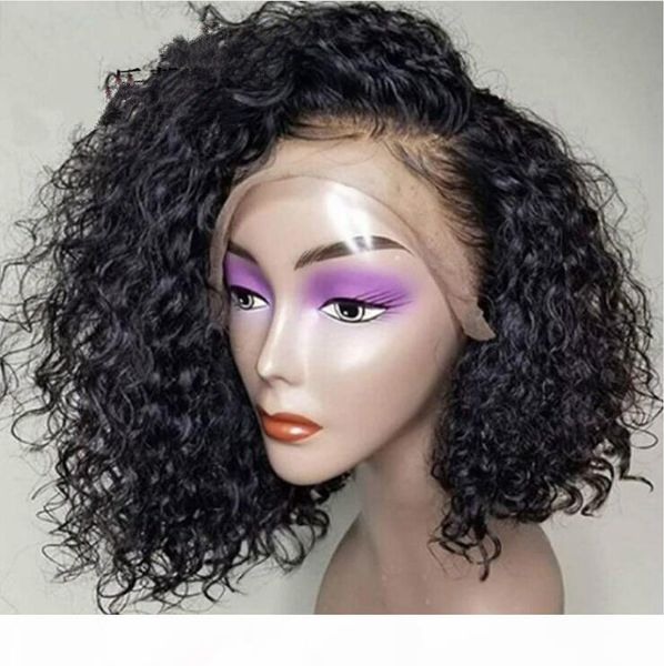 

new product explosions europe and america wigs women's front lace short curly hair wigs front lace wig 220g, Black;brown