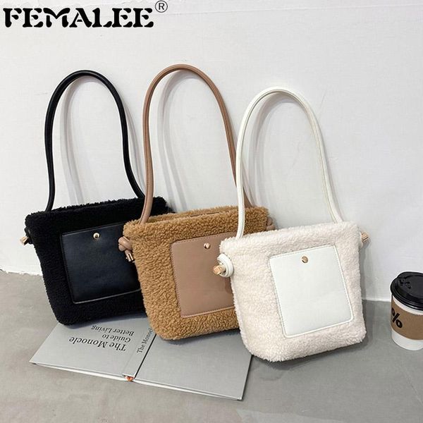 

female winter plush bucket bags fashion solid color shoulder tote bag new trendy purses for women 2020 handbag faux fur clutch
