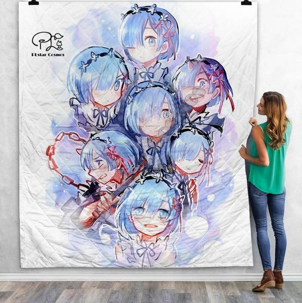 

anime girl re zero rem 3d quilt blanket for kids bedding throw soft warm blanket with cotton quilt style-81