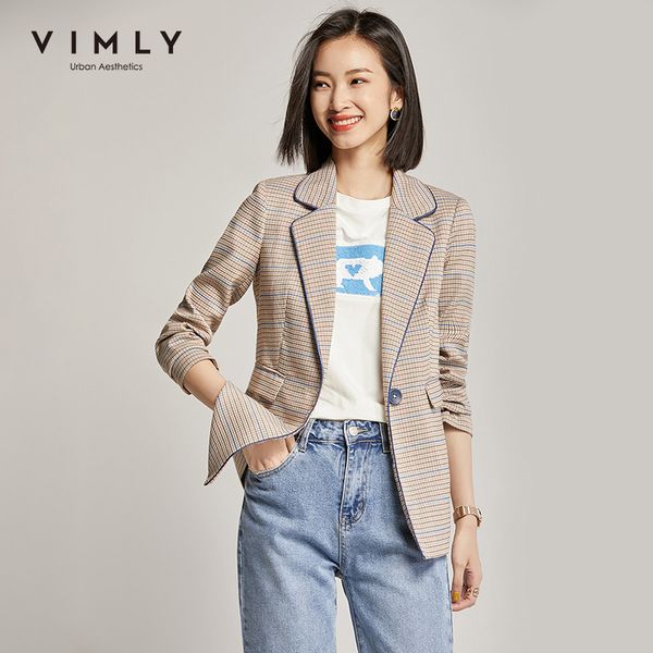 

vimly autumn blazers for women elegant plaid striped notched single button winter office lady jacket vintage female coat 97799 201201, White;black
