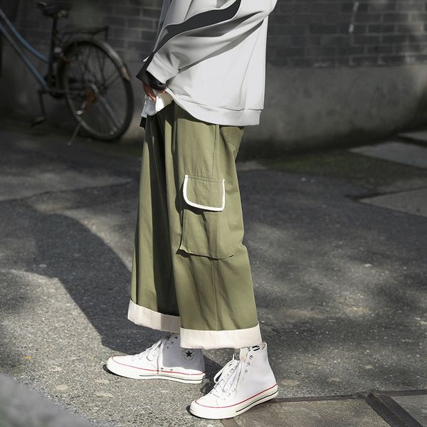 

autumn new color contrast wide leg trend loose men's casual pants, Black