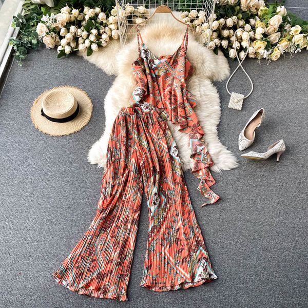 

2021 new female autumn set printing off the irregular shoulder high pants pieces together ijba, Gray