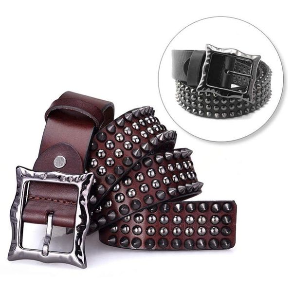 

cool spike studded mens punk biker hip hop genuine leather belt waistband black, Black;brown