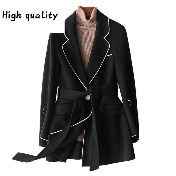 

100% jacket winter wool coat female double side woolen coats and jackets women korean outwear abrigo mujer my4245, Black