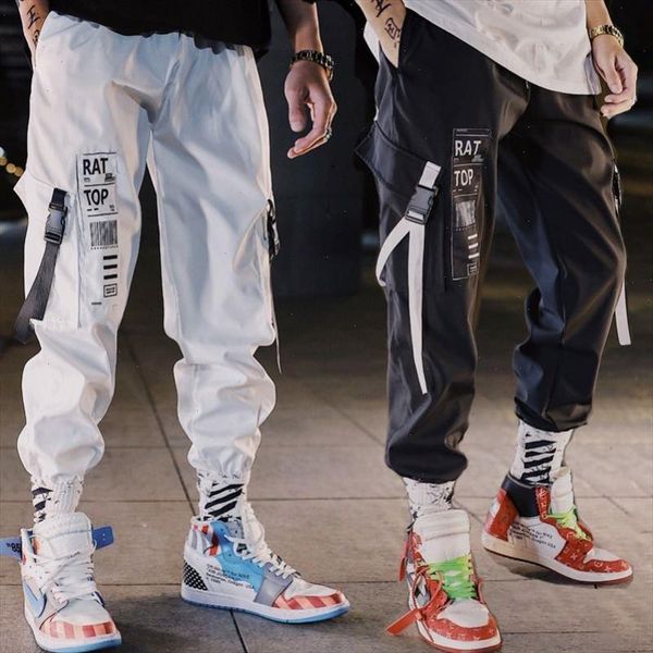 

hip hop streetwear men harem cargo pants korean jogger sweatpants solid color black white ankle length trousers white techwear