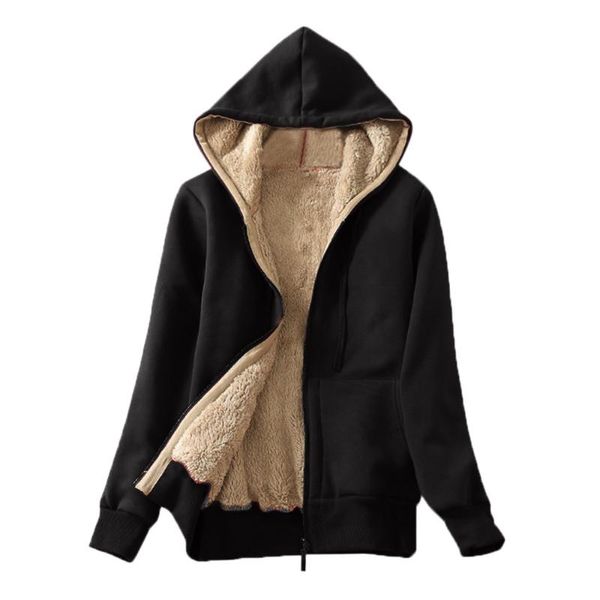 

women's jackets 40#women winter thicken coat casual warm hoodie sweatershirt fluffy fur fleece lined zipper up hooded jacket outwear, Black;brown