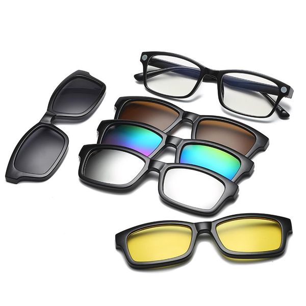 

sunglasses 5 lens clip on glasses square men women mirror sun night vision driving for, White;black
