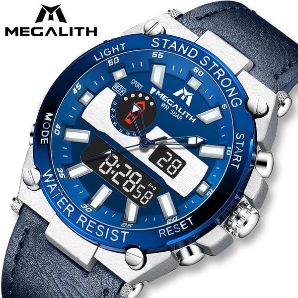 

megalith new sports multifunction watch men military sports waterproof luminous dual display quartz clock relogio masculino 2020 bbybrh, Silver