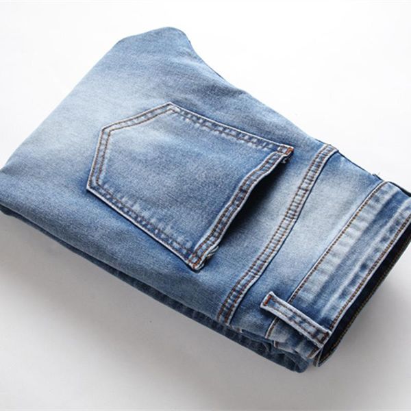 

men's jeans 2021 stylish stretch men solid color micro-elastic classic, Blue