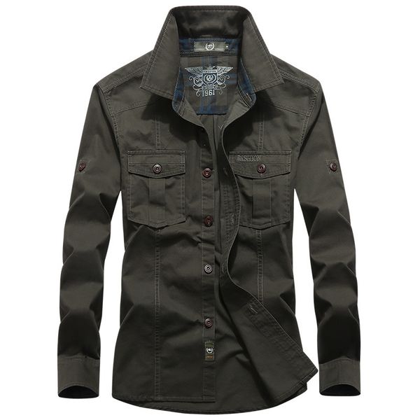 

2021 the new new long-sleeved man's shirt casual size military 6u7f, White;black