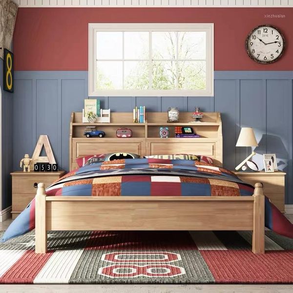

baby cribs children's solid wood bed 1.2m with bookshelf combination nordic modern furniture saving space storage suite combination1