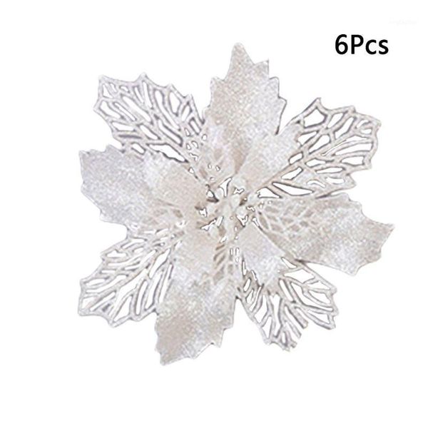 

party decoration 6pcs artificial christmas flowers glitter fake merry tree decorations for gift xmas ornament decoration1