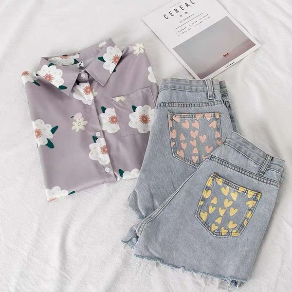 

love french high waist denim shorts women's wear summer 2020 new korean wide leg trend casual pants, White;black
