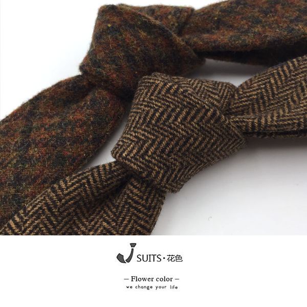 

5.5cm men's and women's narrow brown herringbone tweed tie, Blue;purple