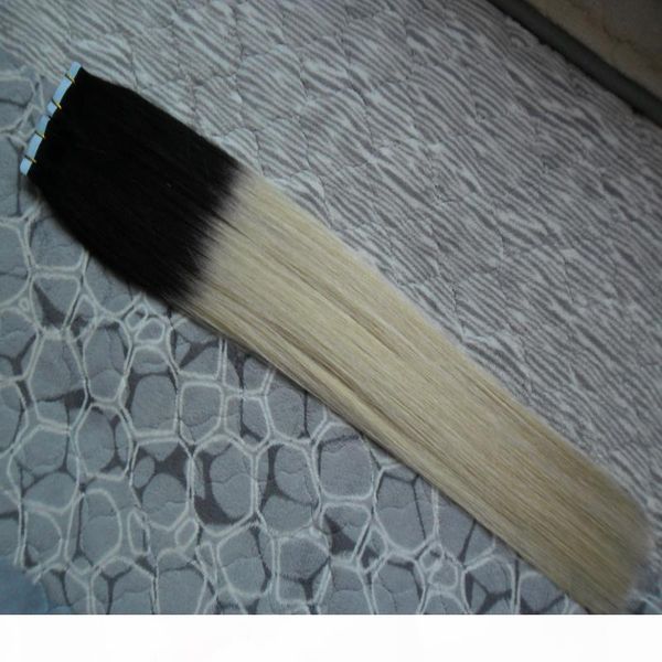 

40pcs lot t1b 613 ombre tape hair extensions 100g tape in human hair extensions adhesive straight skin weft invisible tape hair extensions, Black