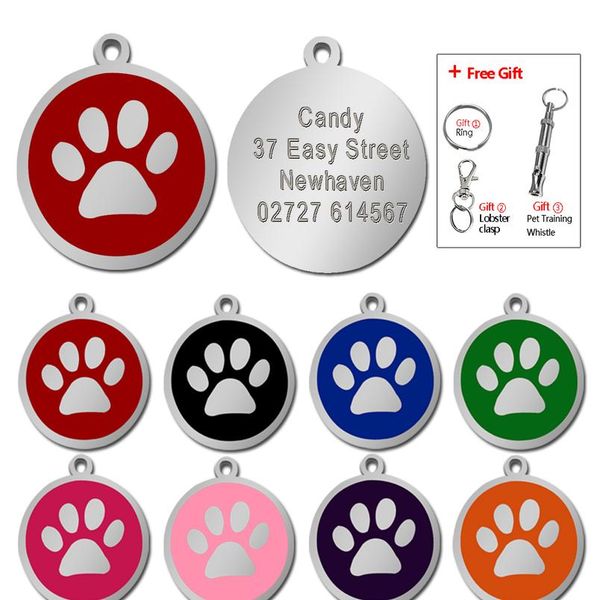 

индивидуальная собака id tag tag pet personized теги выгравированные круглая лапы пэт-панели для собак кошек с бесплатным подарком wmtnso