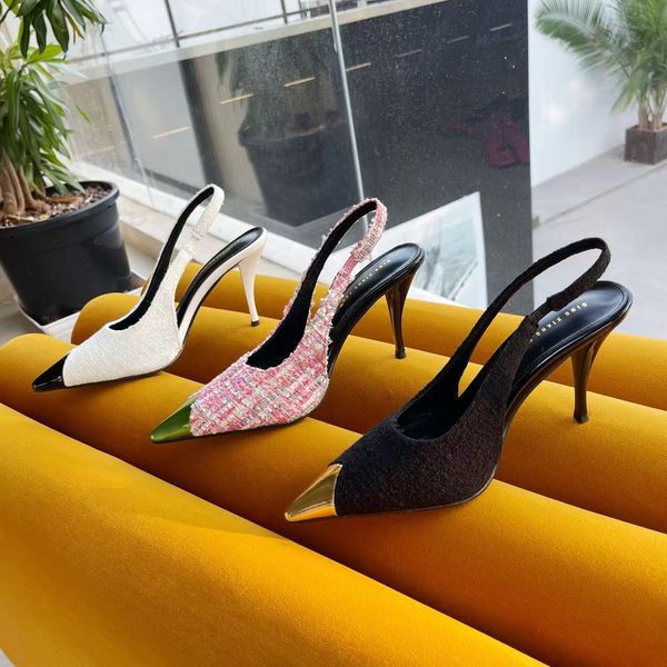 

colored shoes for women shallow mouth slingback high heels stiletto sandals ladies 2022 brief pumps pointed wedge open fine spri, Black