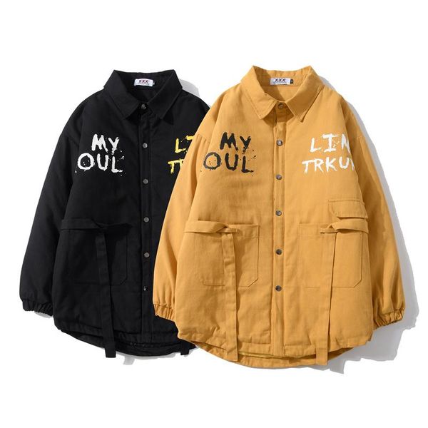 

men's down & parkas jacket wholesale in europe and the original high street with thick cotton-padded clothes coat buttons teenagers, Black
