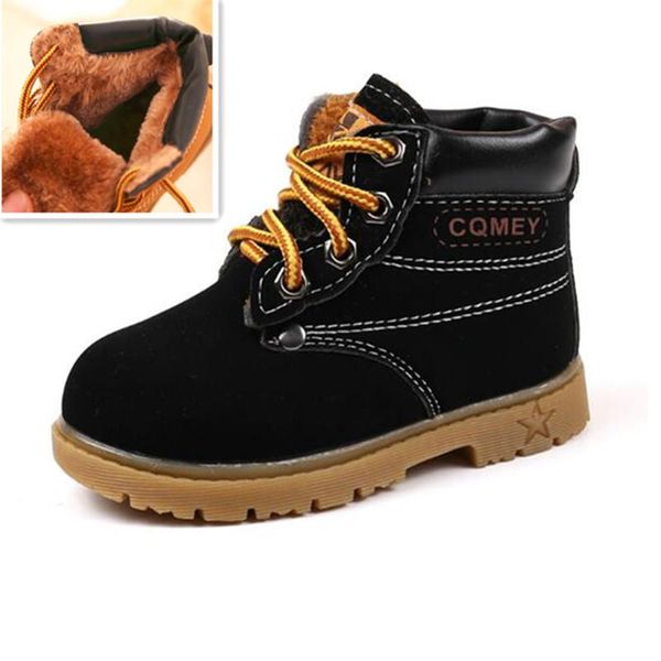 

new 2020 spring children ankle snow boots winter girls boots boys plush motorcycle boots lace up snow kids shoes 050 wmtczi, Black