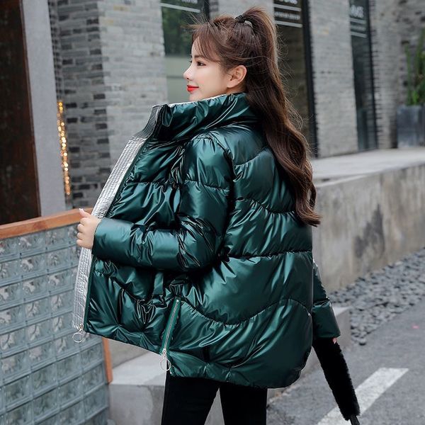 

glossy down parka women's 2020 new thicken waterproof coat thick bright black short jacket loose winter outerwears