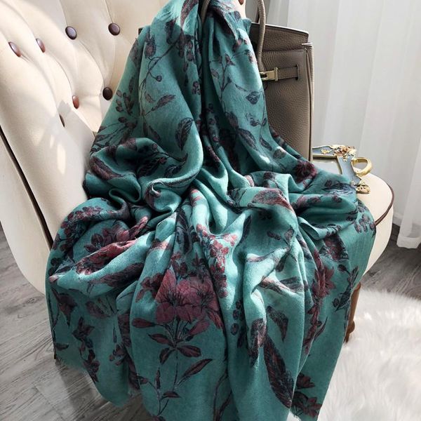 

shawl wrap large size thin autumn winter spring women big fashion printed ring 100% cashmere scarf, Blue;gray