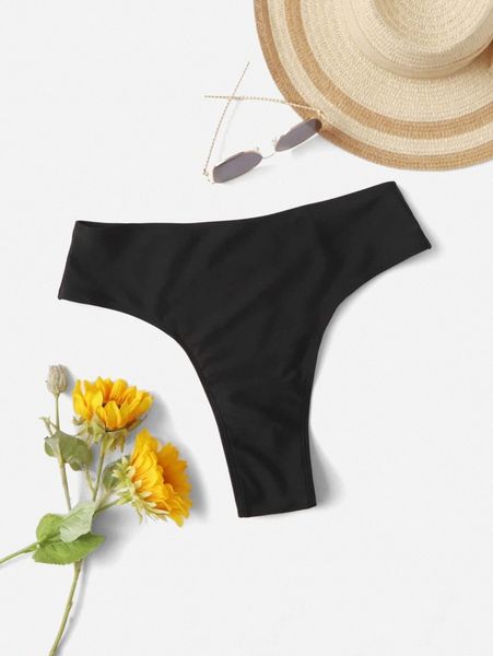 

plus solid bikini bottom t7de#, Black
