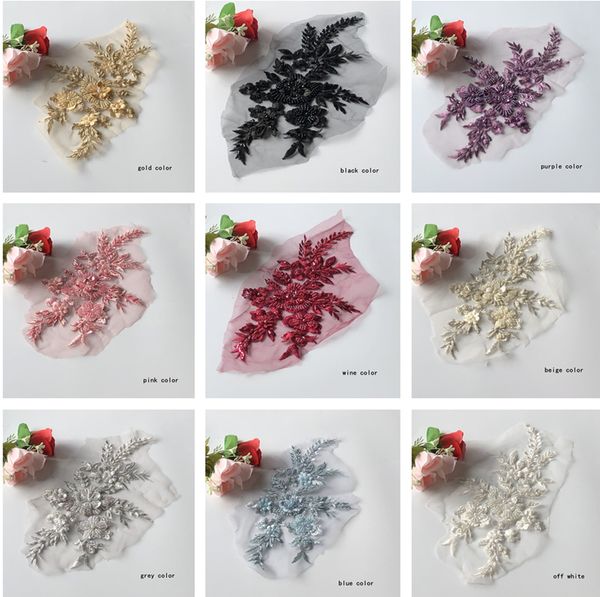 

beading pearls 3d flowers lace appliques dress accessories prom evening wedding dresses fabric embroidery lace on tulle handmade diy, Black;red