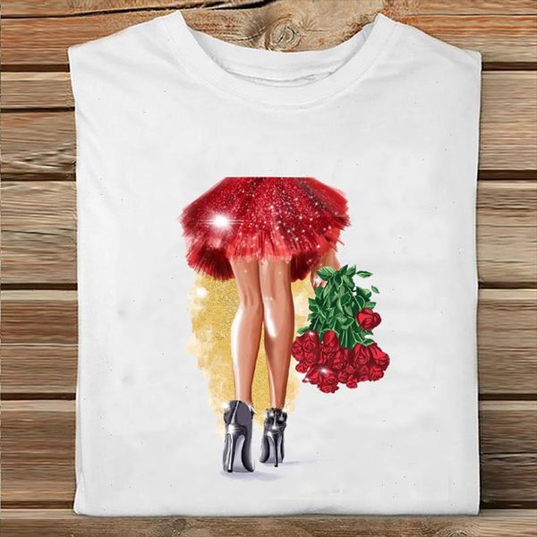 

women short sleeve cartoon elegant floral sweet fashion spring clothes print tshirt female tee ladies graphic t shirt, White