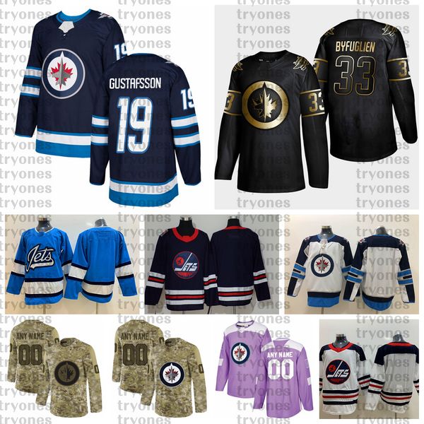 

2021 customize #19 david gustafsson winnipeg jets jerseys golden edition camo veterans day fights cancer custom stitched hockey jerseys, Black;red