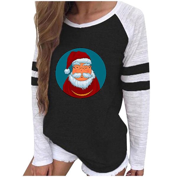 

women's t-shirt women casual santa claus christmas print long sleeve o-neck daily ladies homewear female, White