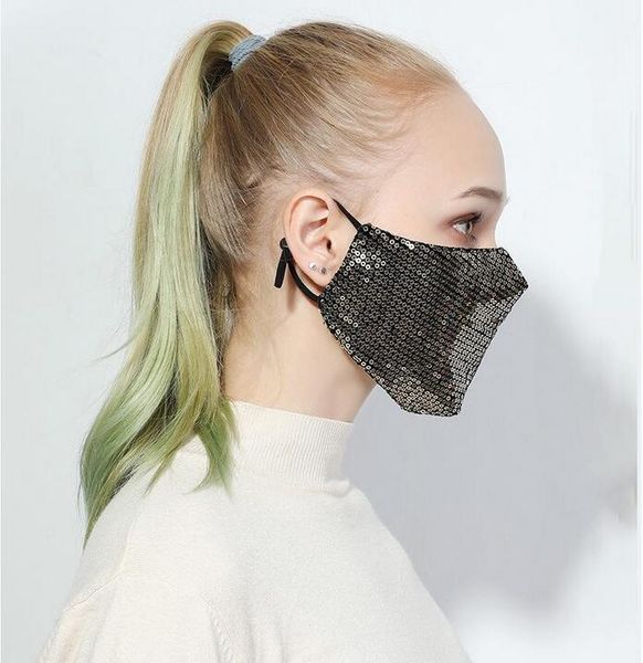 

bling 3d pm2.5 washable reusable care shield sun color gold elbow sequins shiny face cover mount masks anti-dust mou