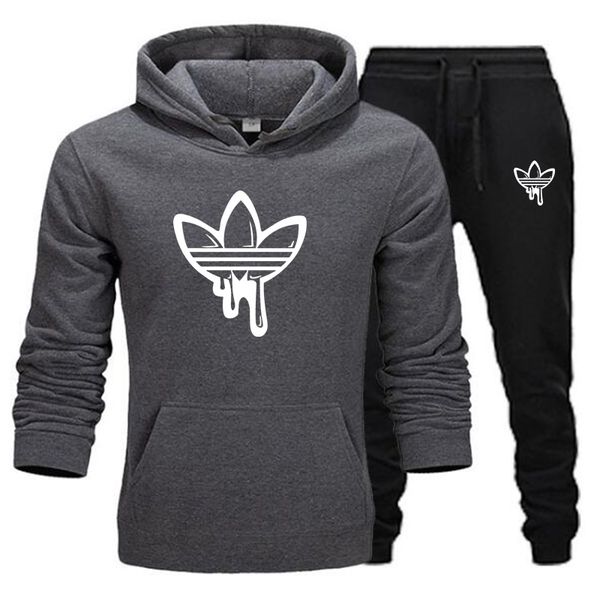 

men's winter hoodie sets tracksuit sportswear new men sweatshirt+sweatpant suit fashion brand streetwear pullover clothes, Gray
