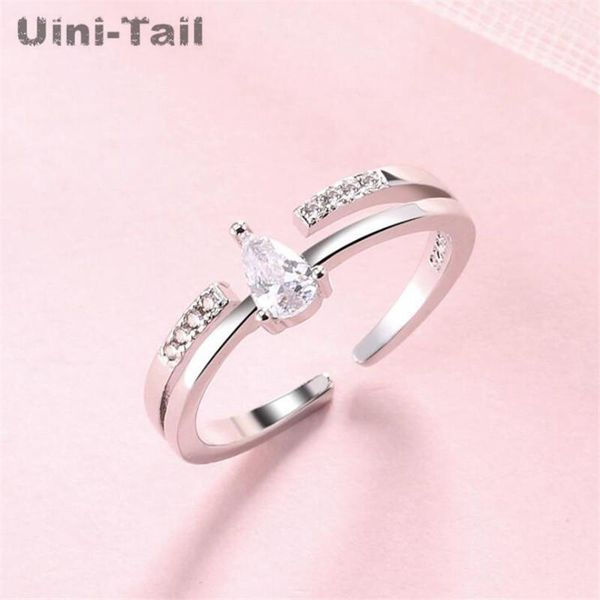 

cluster rings uini-tail 925 sterling silver water droplets micro-insert opening ring fashion tide flow adjustable double ed439, Golden;silver