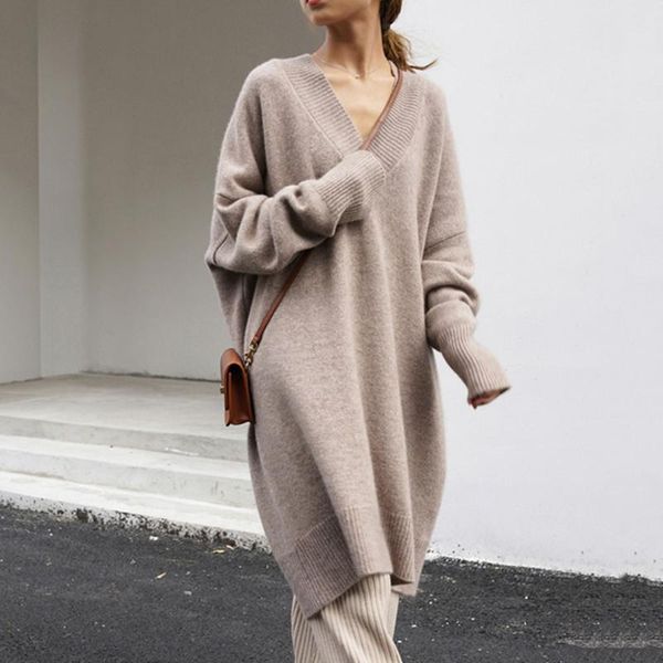 

straight women solid warm sweater casual knitted long sleeve oversize loose long sweaters autumn spring office lady work 2020, White;black