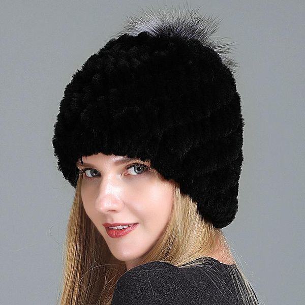 

women's winter knit altitude warm hats real rex fur beanies caps lady street walk ski fashion black accessories, Blue;gray