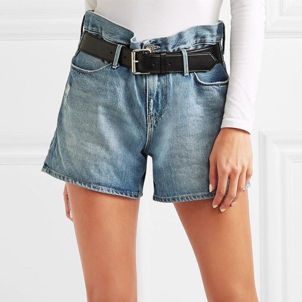 

new summer high waist belt denim shorts retro wild stylish blue short pants with pockets1, White;black