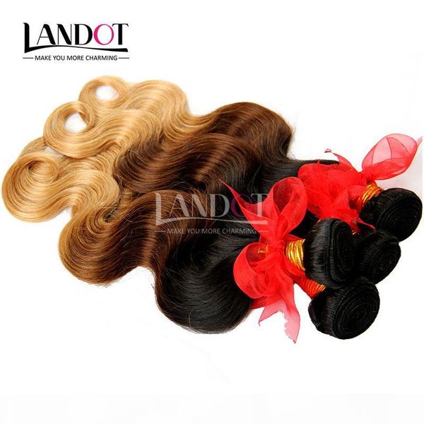 

ombre human hair extensions virgin brazilian peruvian malaysian indian body wave 3 three tone brown blonde 1b 4 27# ombre hair weave bundles, Black