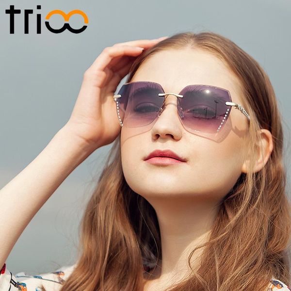 

sunglasses trioo diamond style ladies women rimless oversized eyewear shades uv400 protection feminino, White;black