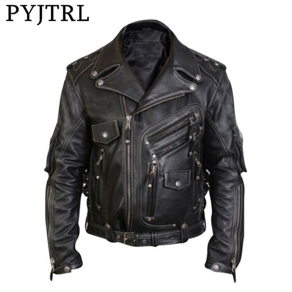 

pyjtrl new men autumn zipper pu leather jacket men's coat 201216, Black