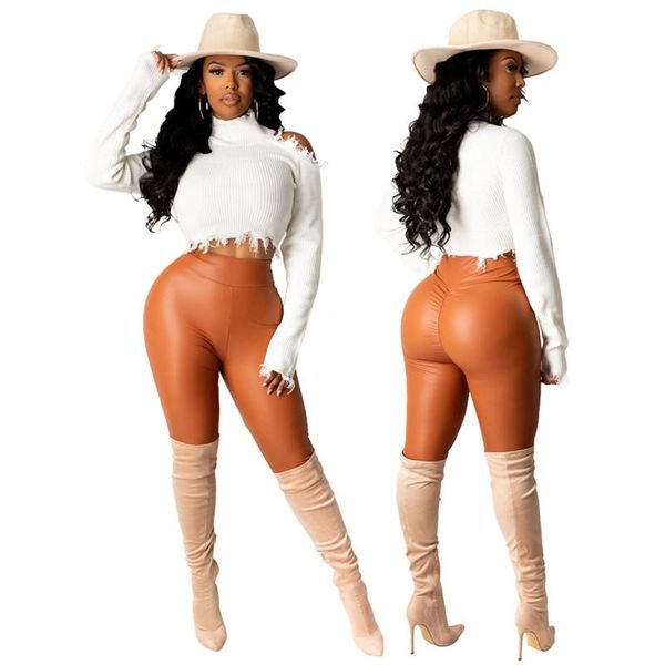 

lady pu leather long pants solid color elastic high waist leotard stretch skinny trousers female casual slim legging spring fall, Black;white