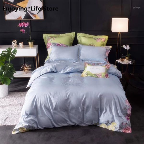 

4/6/7pcs egypt cotton rose garden luxury bedding set embroidery duvet cover set bed sheet pillowcases  king size bed linen1