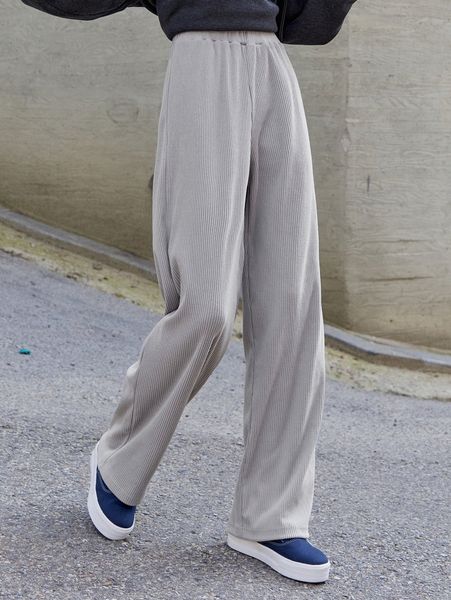 

dazy ribbed knit elastic waist pants z0ki#, Black;white