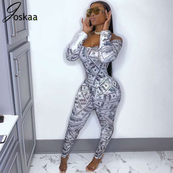 Joskaa Dólar Impressão Flare Manga Dois Peça Set Mulheres Festival Roupas Bodysuit Pant Outsite Club Outfits 2 Piece Conjuntos de Correspondência LJ201126