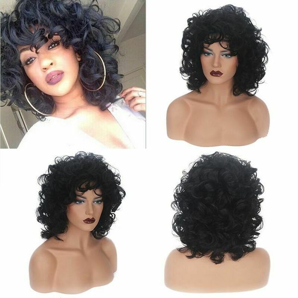 

afro fashion black wig short curly synthetic full bob hair for women wave wigs