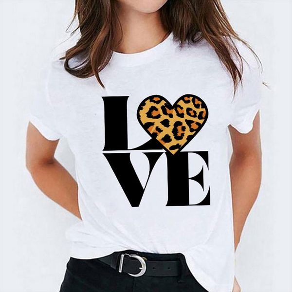 

t shirt for women leopard love style fashion streetwear 90s ladies print lady t shirts womens graphic female tee shirt, White
