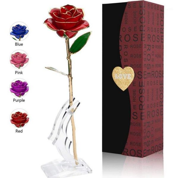 

love 24k gold foil rose permanent flower with bracket gift for valentine's day mother's day anniversary birthday party decor z1